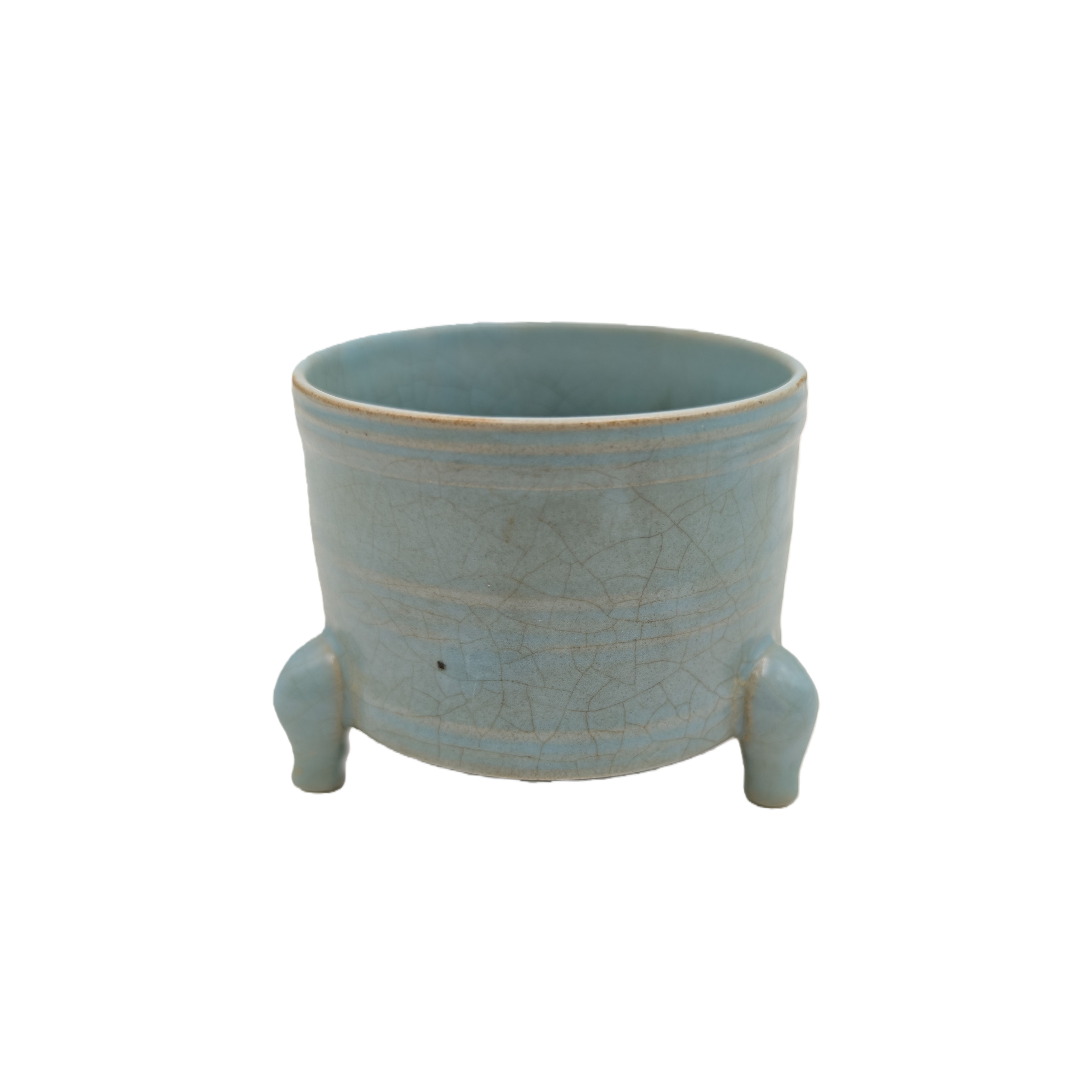 宋代 汝窑天青釉旋纹三足奁式炉