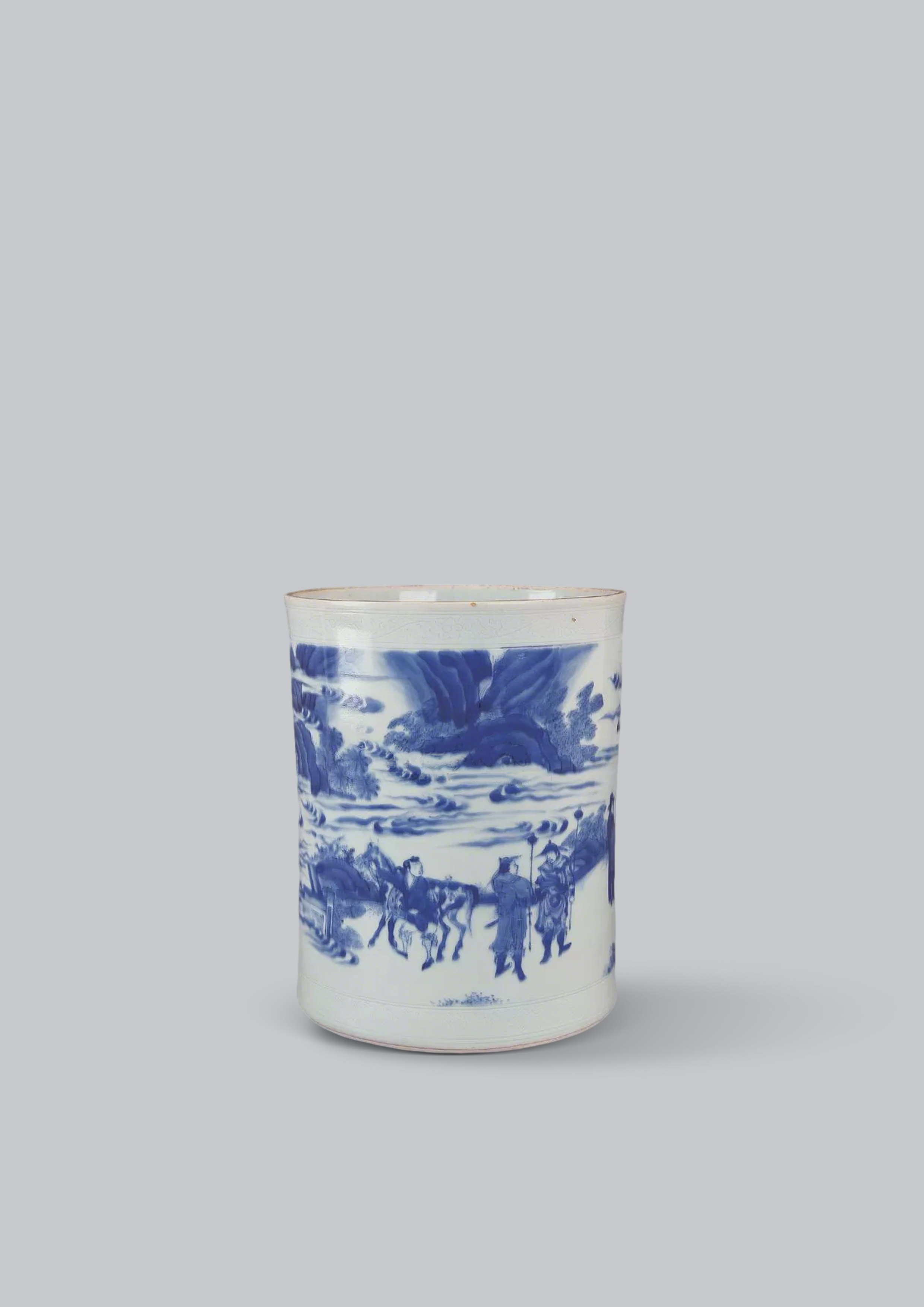 明崇祯 青花人物故事笔筒