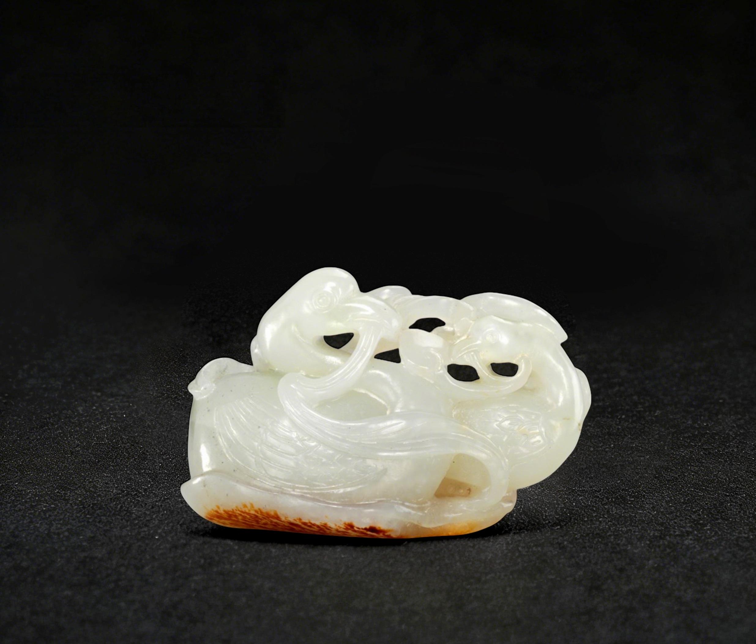 清 白玉透雕把件