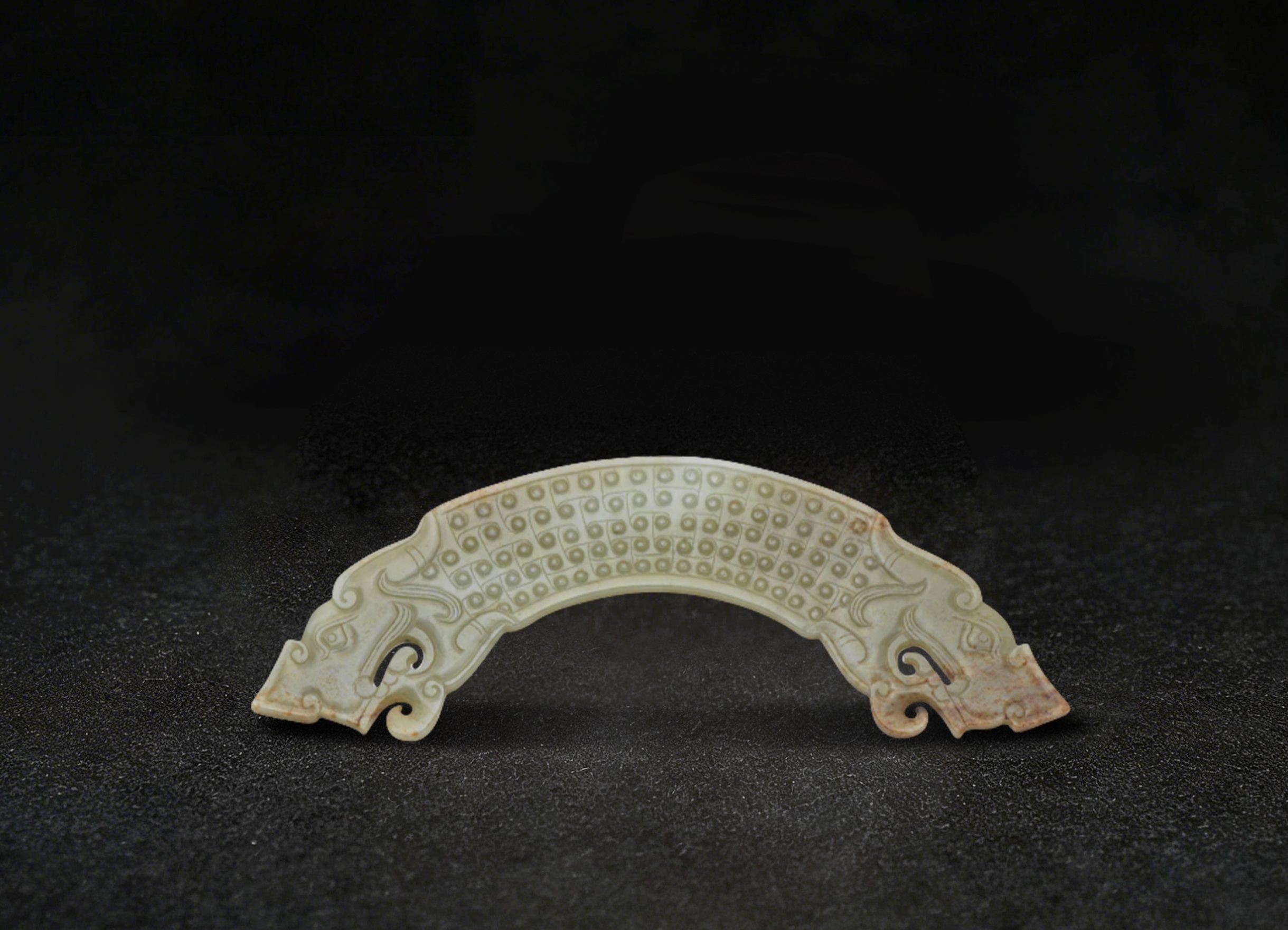 清 青白玉雙龍首穀紋玉璜