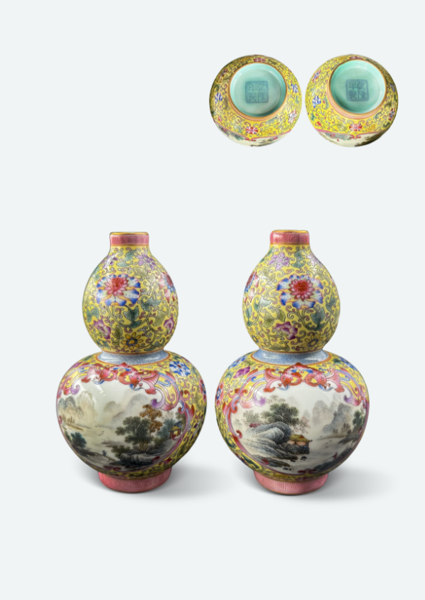 清乾隆 琺瑯彩花卉葫蘆瓶 一對